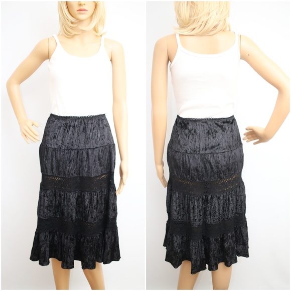 NEW Rampage Black Lace Velvet Boho Skirt M - Picture 2 of 8